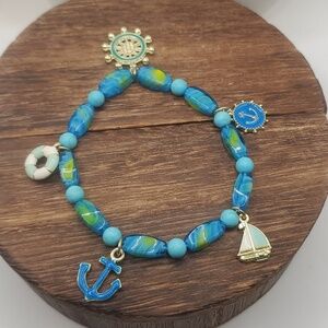 B2518 nautical sailor charm bracelet ocean lovers await‎ vacation cool blue 💙